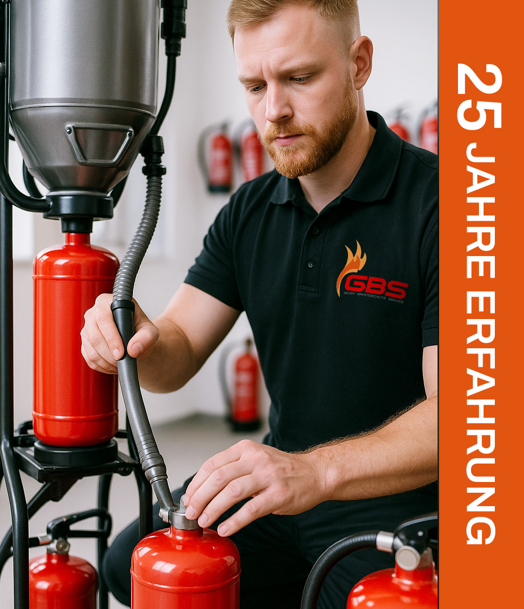 Brandschutztechniker beim Warten von Feuerlöschern